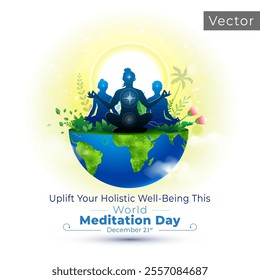 Meditation, yoga logo and post design. People practicing meditation and yoga on world meditation day. Vector illustration