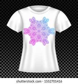 Meditation and Yoga Mandala T-shirt Template. Ethnic Boho Style Apparel Design. Zen Ornate Symbol Decoration.