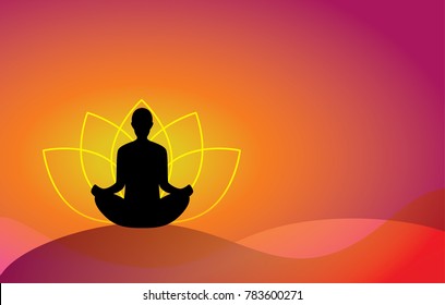 Meditation Yoga pose female silhouette vector illustration, banner, poster