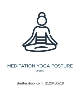 meditation yoga posture thin line icon. yoga, health linear icons from sports concept isolated outline sign. Vector illustration symbol element for web design and apps.