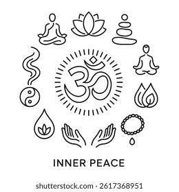 Meditation and yoga retreat thin line vector icons. Editable stroke 

