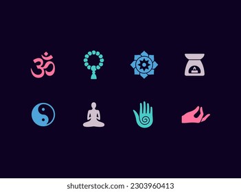 Meditation and yoga retreat vector icon set. Ayurveda symbols.