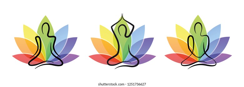 meditation yoga set with colorful lotus flower vector illustration EPS10