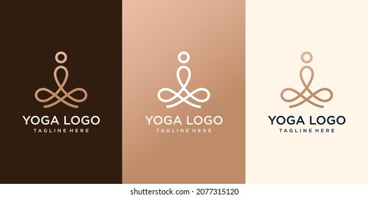 Meditation yoga simple logo design with logo icon line outline . logo design template