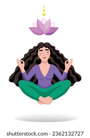 Meditation. Yogi girl meditates on a white background