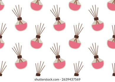 Meditation-inspired seamless pattern with home diffusers and fragrant aromas. Relaxing vector design suitable for vintage backgrounds and wellness projects