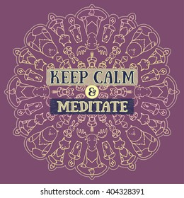 Meditative Animals series. Animal figures seated in the lotus position. Good for design of postcards, printed materials for those who are engaged in yoga. All figures are isolated.