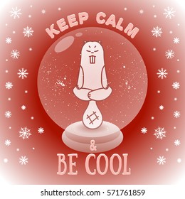 Meditative Animals series. Beaver seated, inside the snowglobe, in the lotus position. Good for design of postcards, posters, printed materials, especially for those who are engaged in yoga. 