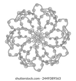 A meditative creative mandala for adult. Hand drawn Vector illustration. Coloring book page