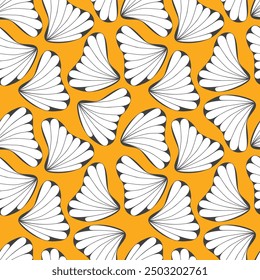 Meditative drawing of abstract shapes form a seamless pattern with yellow background for textile, wrapping paper. Vector.