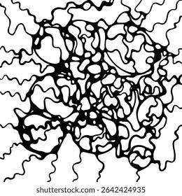 Meditative, freeform black line art resembling neural networks or intuitive flow isolated on transparent background. Hand drawn minimalist and abstract vector art.