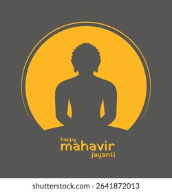 Meditative Mahavir with Happy Mahavir Jayanti Text, Jainism Flat Vector Design