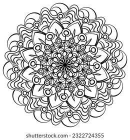 Meditative mandala with circles and lines, outline coloring page for activity vetor illustration