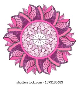 Meditative mandala pattern pink color is suitable for printing on paper, as a print on clothes or in the interior.