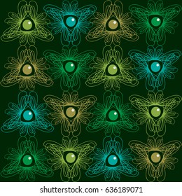 A meditative pattern with balls and vignettes of blue and green color spectrum. Vector for design of posters, wallpapers, background objects of advertising projects.