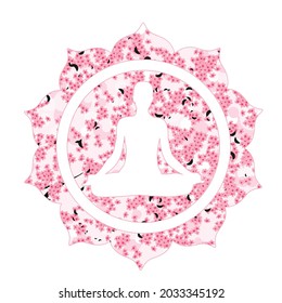meditative person inside mandala frame, vector artwork