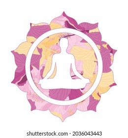 meditative person inside mandala frame, vector artwork