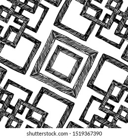 Meditative vector seamless pattern with squares and rectangles. Gorgeous black and white graphic 