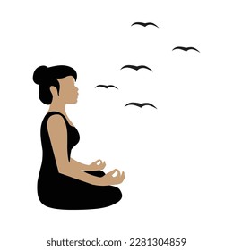 meditative woman figure with birds