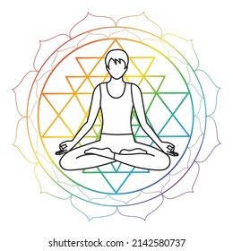 meditative women with mandala symbol, sacred geometry