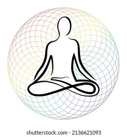 meditative women with torus sacred geometry in behind