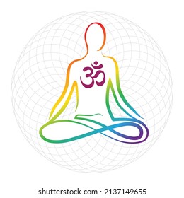 meditative women with torus sacred geometry in behind