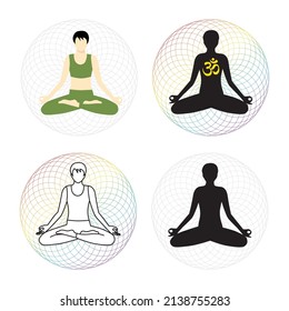 meditative women with torus sacred geometry in behind