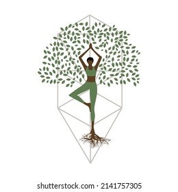 meditative women with tree of life symbol, sacred geometry