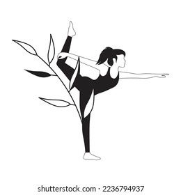 meditative young woman in yoga position surrounded by  leaves