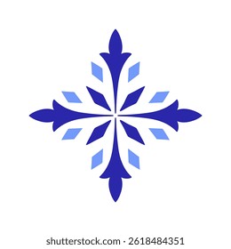 Mediterranean blue floral motif on white background. Ethnic mosaic design for ceramic tile, minimalistic style. Portuguese, Moroccan, Spanish ornament. Vector illustration