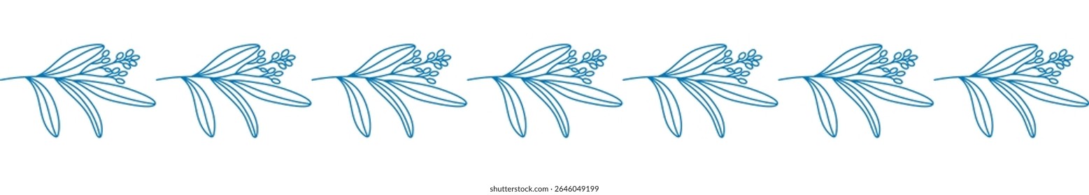 Padrão mediterrânico de linha de ramal de oliveira azul. Desenho à mão esboço botânico grego, italiano ornamento de frutas. Ilustração simples de vetor