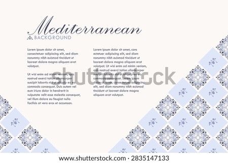 Mediterranean blue tile background frame, Amalfi coast event card invitation template, copyspace