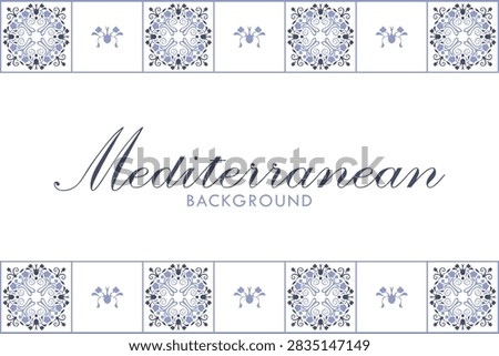 Mediterranean blue tile background frame, Amalfi coast event card invitation template, copyspace