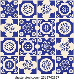 Mediterranean Blue Tile Wedding Invitations: Portuguese, Italian, and Azulejos Spanish Designs. Mediterranean Motifs for Tiles And Card. Azulejo and Folk Patterns: Ikat, Baroque. Vector Illustration.