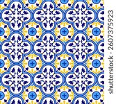 Mediterranean Blue and Yellow Ceramic Tile Pattern
