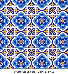Mediterranean Blue and Yellow Ceramic Tile Pattern