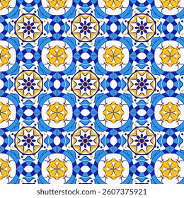 Mediterranean Blue and Yellow Ceramic Tile Pattern