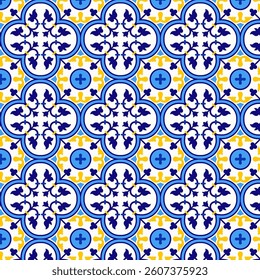 Mediterranean Blue and Yellow Ceramic Tile Pattern
