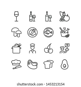 Mediterranean Cafe Line Icon Set. Wine, Fish, Spaghetti, Avocado, Vegetables. Eating Concept. Can Be Used For Topics Like Healthy Diet, Food, Restaurant, Menu, Cooking