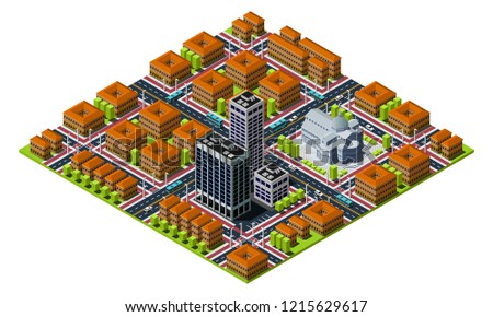 Mediterranean city isometric vector illustration.