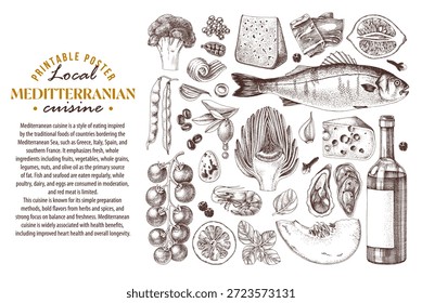 Póster de Vector de ingredientes de cocina mediterránea