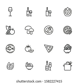 Mediterranean cuisine line icon set. Salad, pizza, tomato. Food concept. Can be used for topics like restaurant, cooking, menu