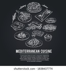 Mediterranean cuisine Vector set and food   drink hand drawn doodles 