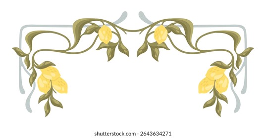 Mediterranean decorative border with lemons. Art Nouveau style. Vector.