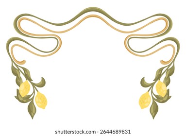 Mediterranean decorative border with lemons. Art Nouveau style. Vector.