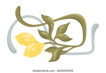 Mediterranean decorative element with lemons. Art Nouveau style. Vector.