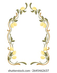 Mediterranean decorative frame with lemons. Art Nouveau style. Vector.