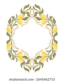 Mediterranean decorative frame with lemons. Art Nouveau style. Vector.