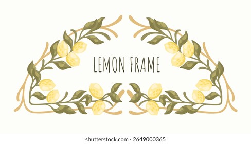 Quadro decorativo mediterrânico com limões. Estilo Art Nouveau. Vetor.