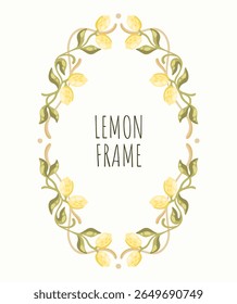 Mediterranean decorative frame with lemons. Art Nouveau style. Vector.
